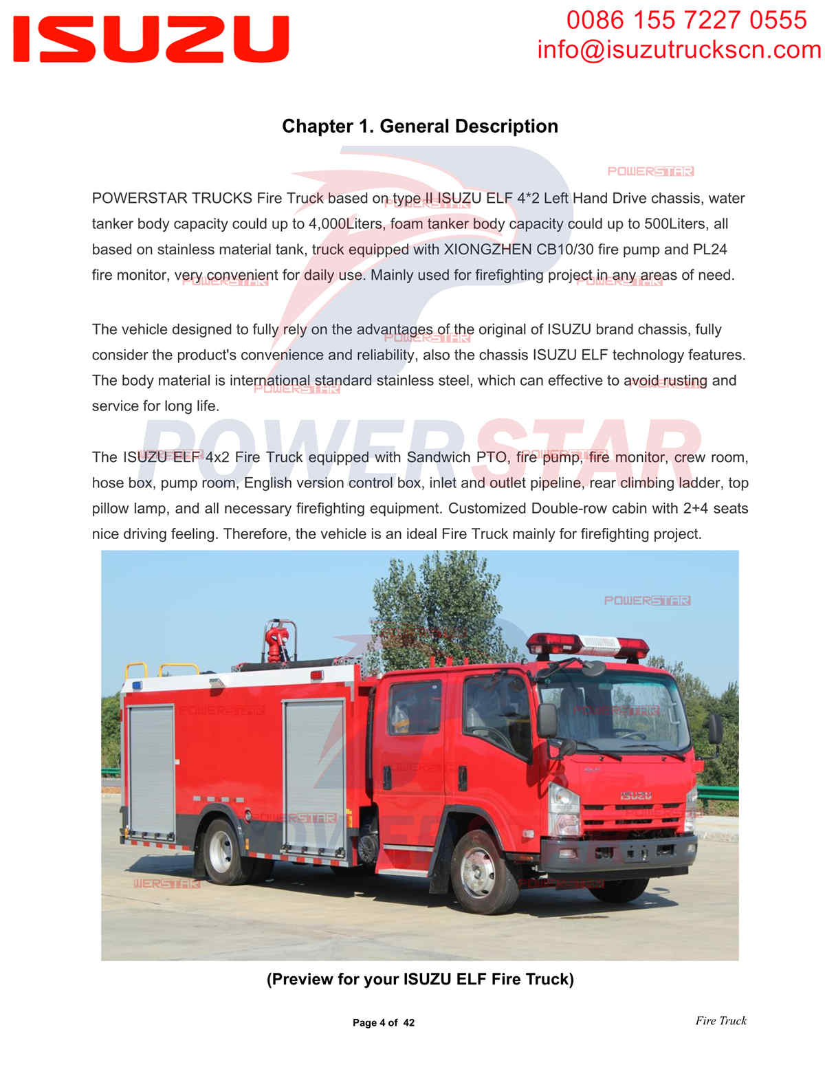 POWERSTAR ISUZU NPR Water & Foam Fire Truck export Dubai