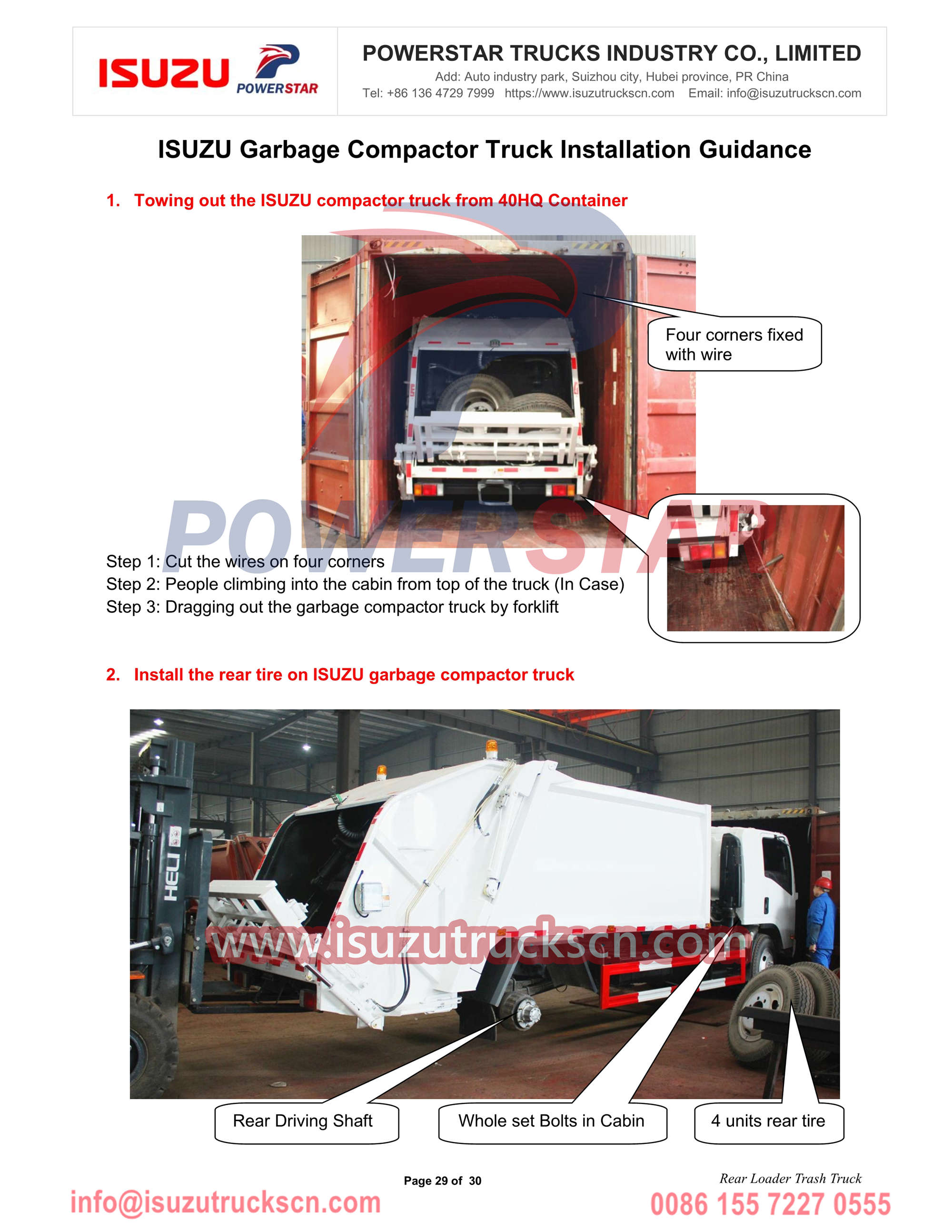 ISUZU NPR 8cbm rear end loader compactor truck operation manual