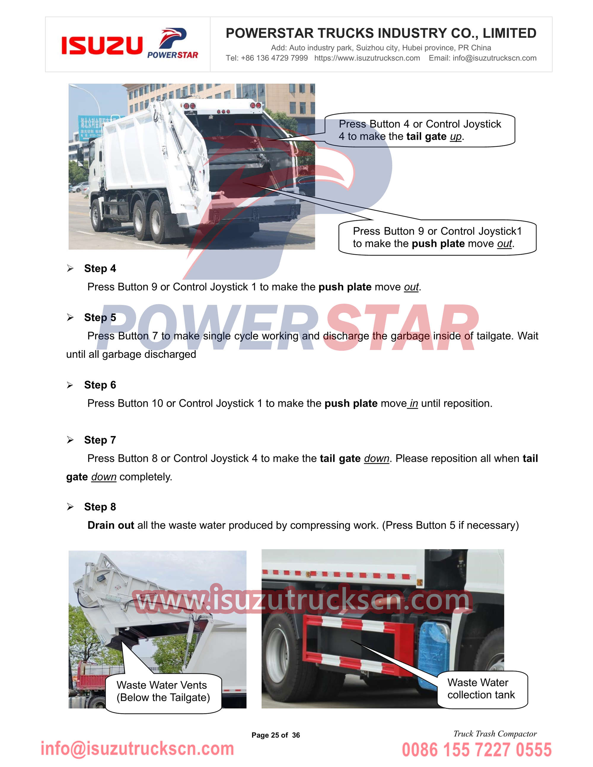 ISUZU operation manual for giga 22cbm refuse compactor truck