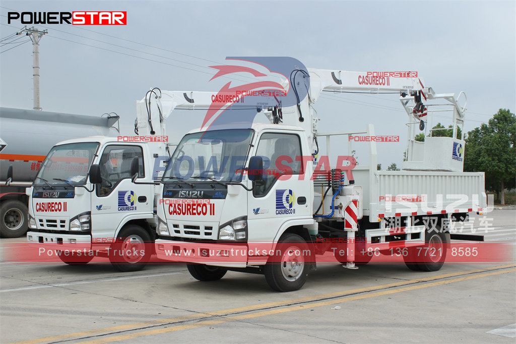 ISUZU 600P NKR truck with 3.2tons boom crane mounted with bucket export Cambodia