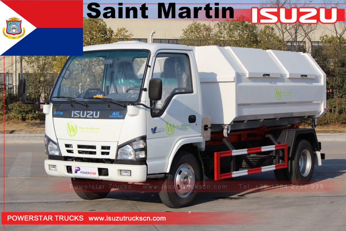 Saint Martin 1 Isuzu hooklift garbage truck with 4 garbage bin