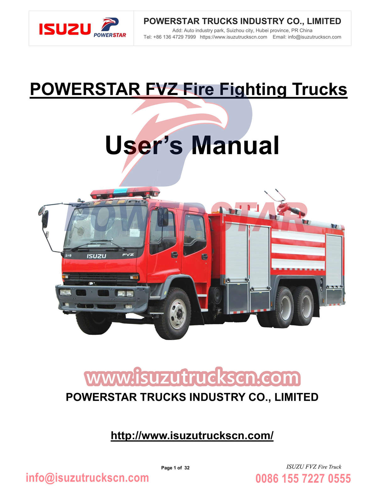 ISUZU Fire Truck operation manual export to Gambia