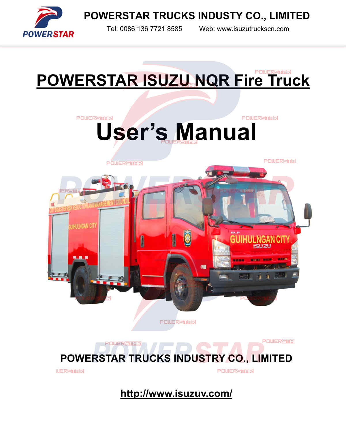 Philippines Davao ISUZU NQR 190HP Fire Fighting Trucks User Manual