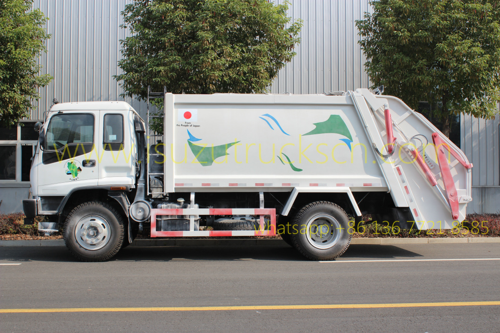 details picture and specification for rear loader garbage truck Isuzu 14 cbm
