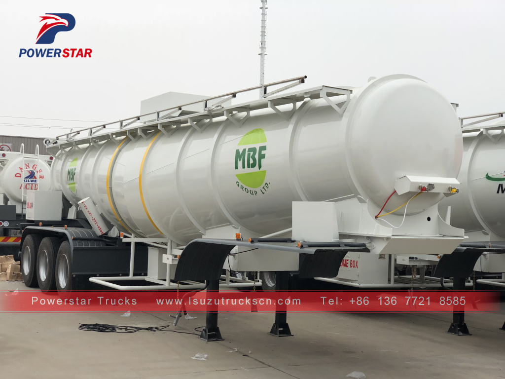 3 axles concentrated sulfuric acid tank semi trailer for copper mining