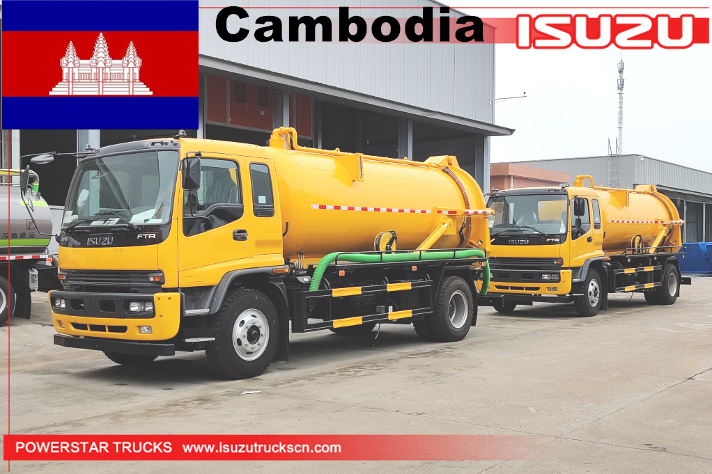 Cambodia ISUZU 10000 Liters 190HP Vacuum Sewage Suction Tank Truck Fecal Suction Tanker Truck
