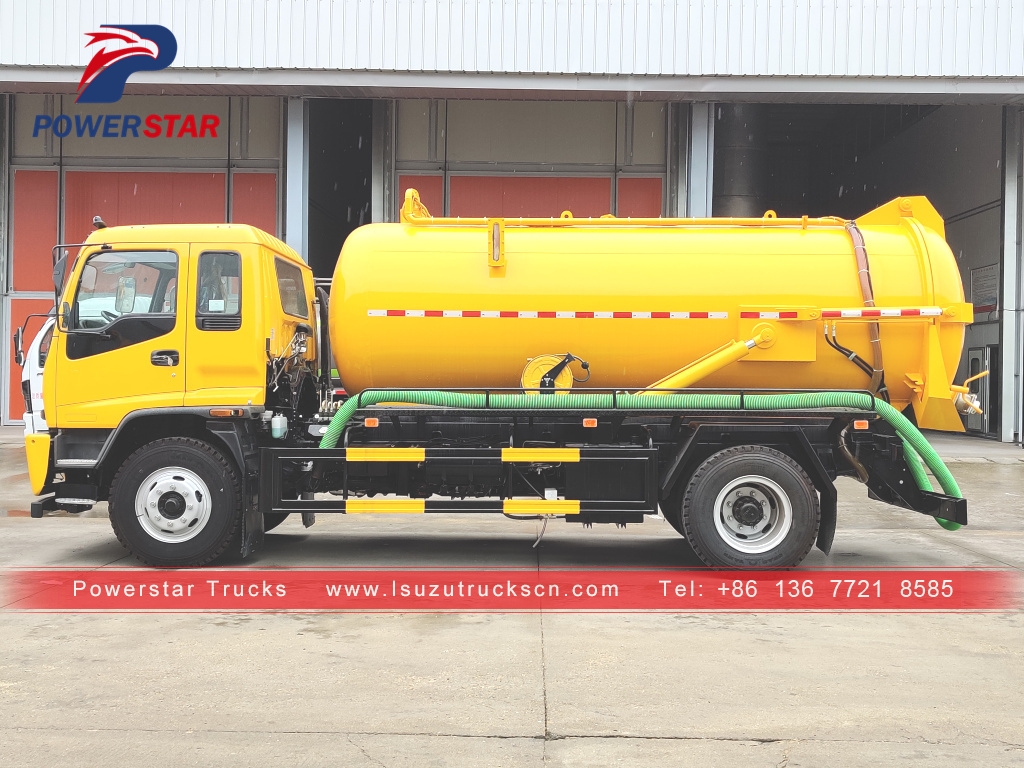 Cambodia ISUZU 10000 Liters 190HP Vacuum Sewage Suction Tank Truck Fecal Suction Tanker Truck