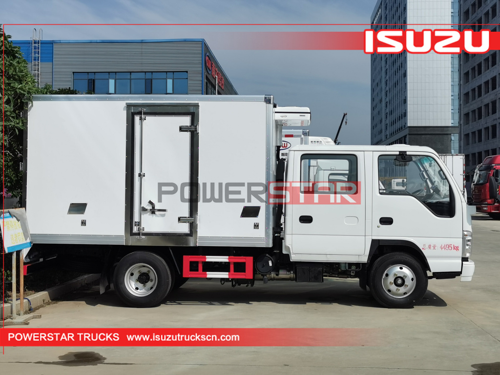Isuzu 3ton 4ton double cabin refrigerated cold room van truck freezer truck for hot sale