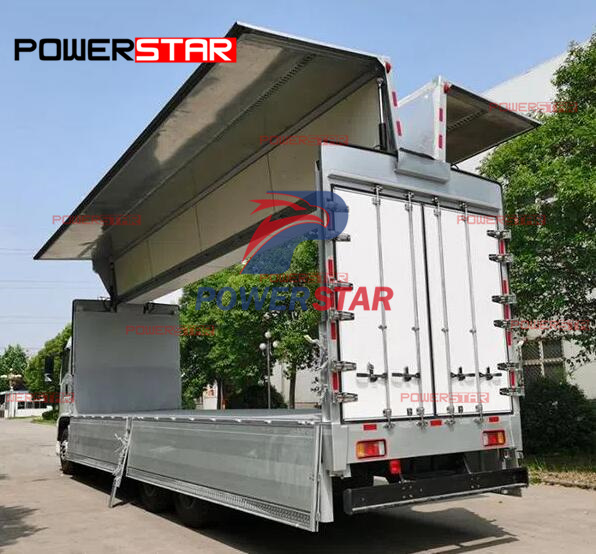 Japan ISUZU GiGA 4x2 Heavy Duty 6 Wheels Side lifting Cargo Van 10 tons Wing Open Box Truck for sale