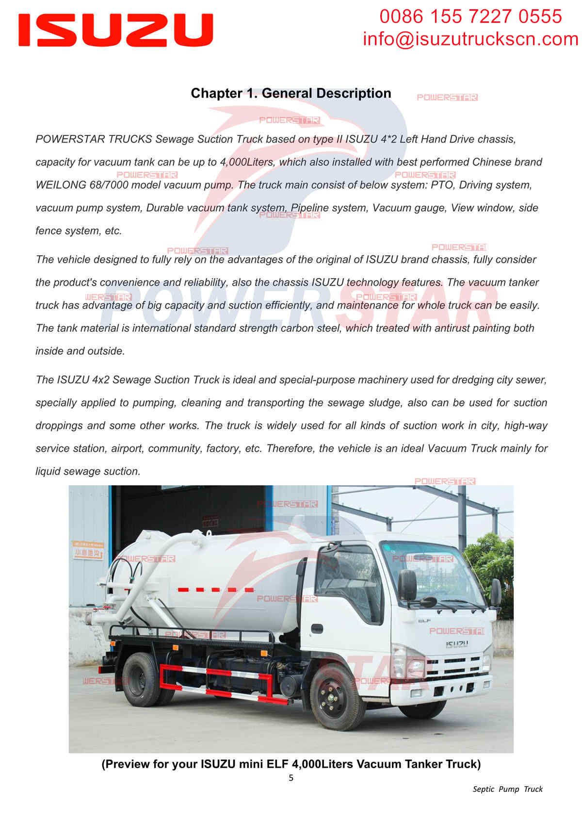 ISUZU 100P Vacuum Tanker Truck Manual Cambodia