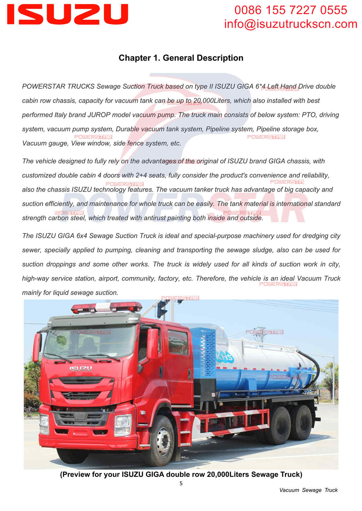 ISUZU GIGA 20cbm double cabin row Vacuum Sewage Truck Manual Mauritania