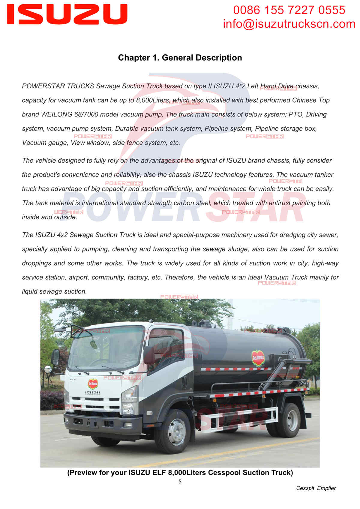 ISUZU 700P ELF 8cbm Cesspool Suction Truck Manual Gabon