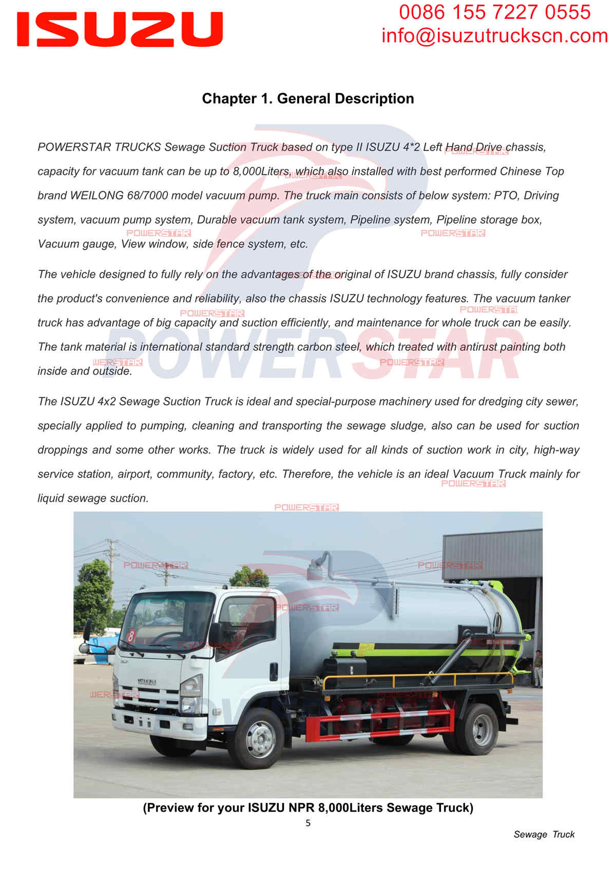 ISUZU 700P NPR 8cbm Sewage Truck Manual Dubai-