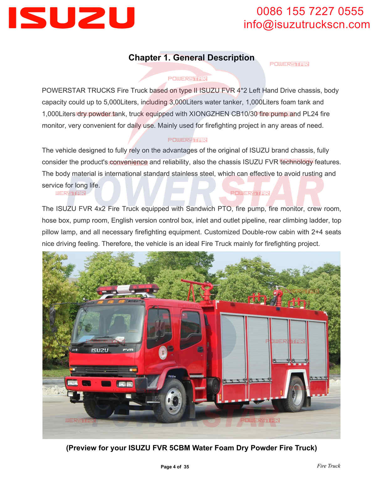 POWERSTAR TRUCKS ISUZU FVR Water & Foam & Powder Fire Truck