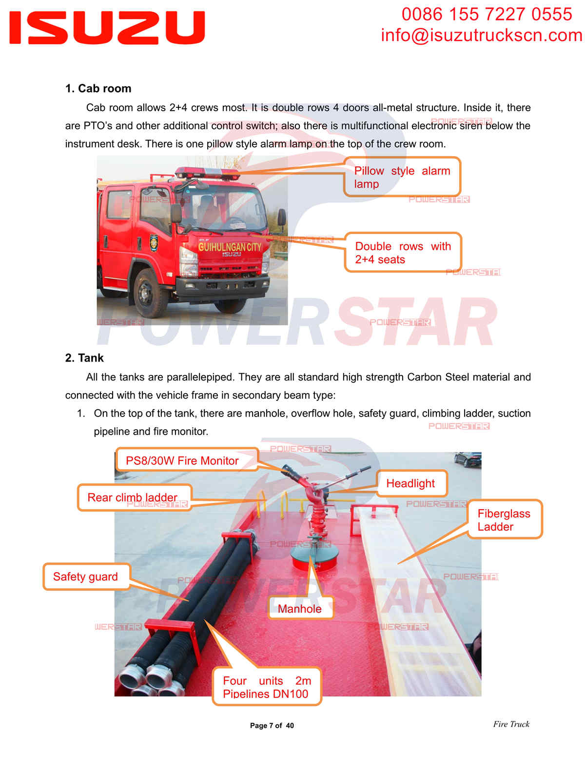 POWERSTAR ISUZU NQR Water Fire Trucks export to Philippines Davao