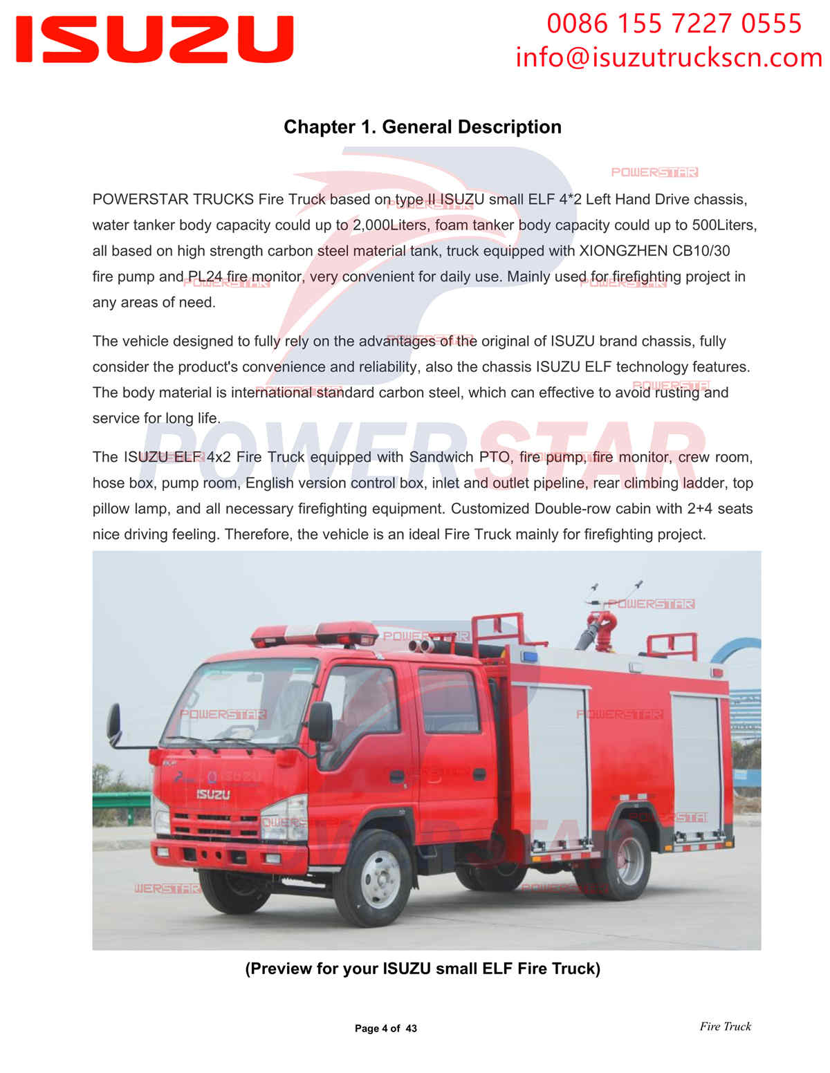 POWERSTAR ISUZU 100P Water & Foam Fire Truck export Albania