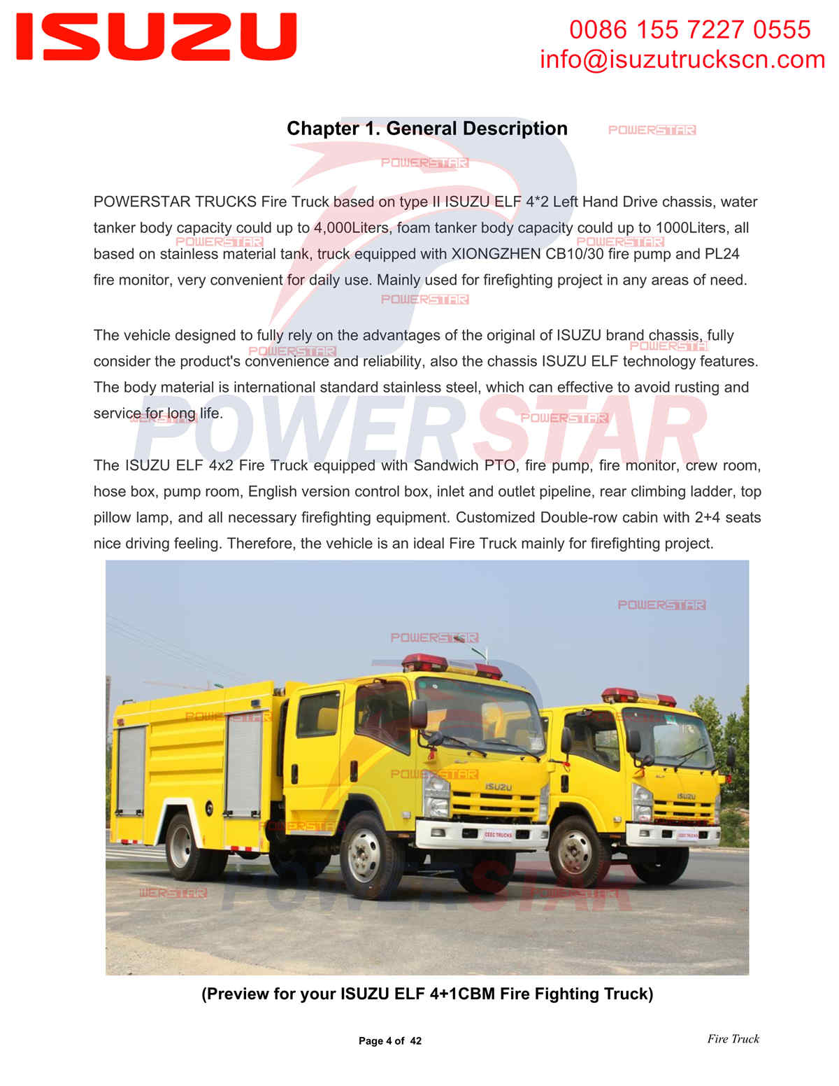 POWERSTAR ISUZU ELF Water & Foam Fire Truck export to Dubai