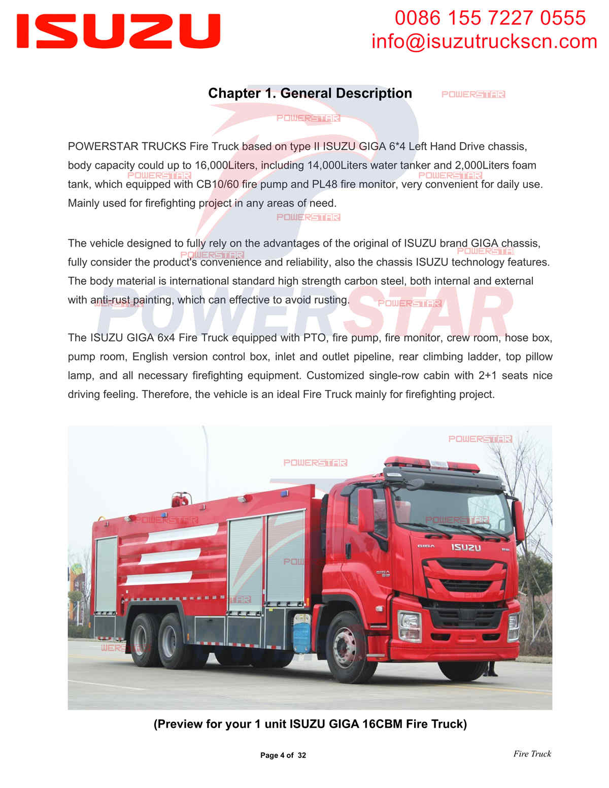 POWERSTAR ISUZU Fire Truck Manual export Middle East Countries