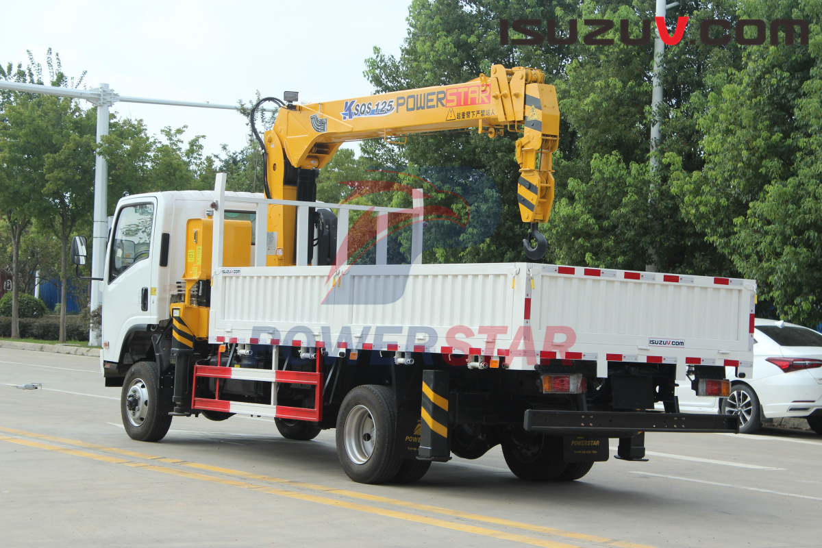 Tajikistan Isuzu NPR ELF 4x4 off road cargo Truck mounted crane