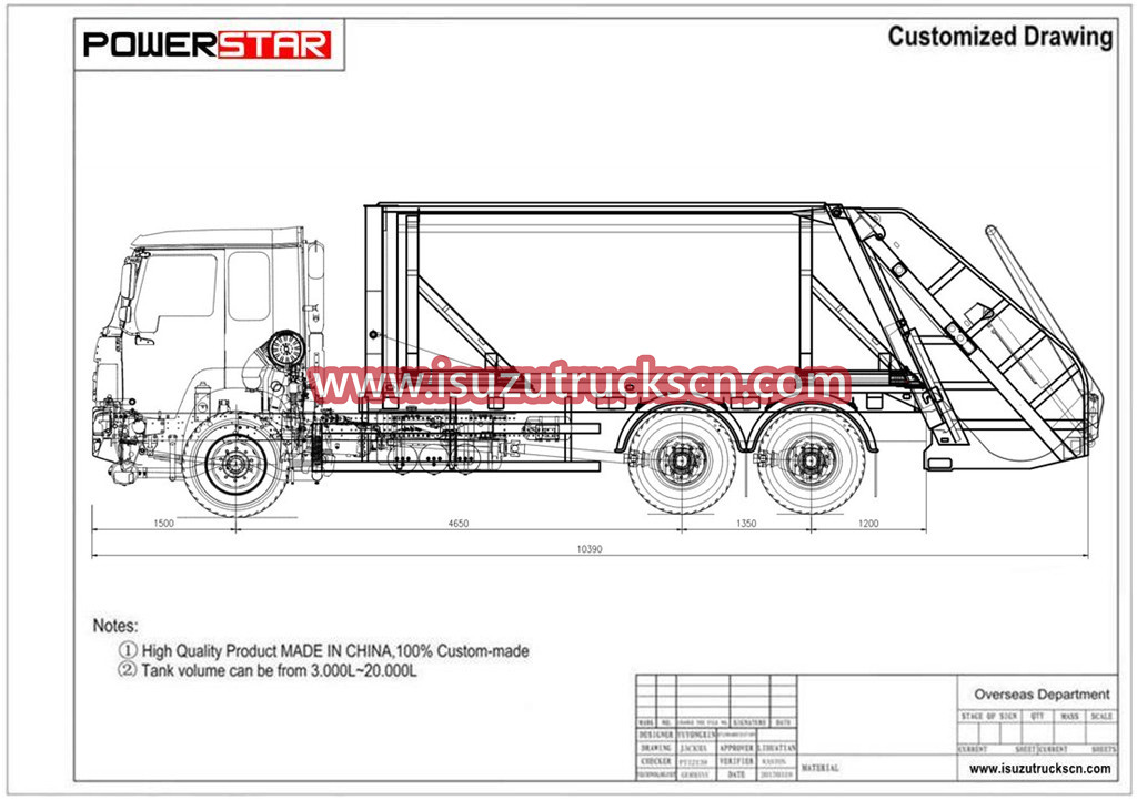 ISUZU GIGA 20cbm refuse compactor truck technical drawing