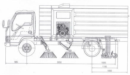 technical drawing for Isuzu brand Broom Mechanical Sweeper Truck