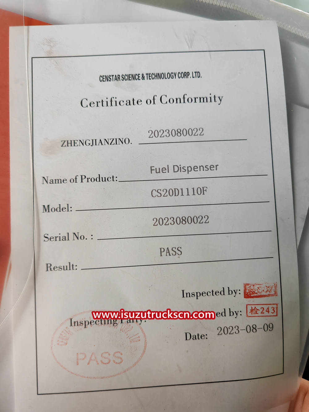 Isuzu fuel truck fuel dispenser CS20D1110F operation manual