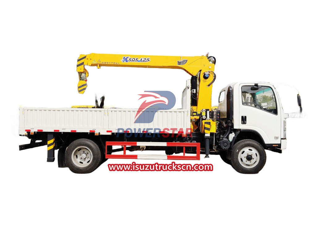 Used 4x4 Isuzu NPR Dropside Cargo Trucks with boom crane