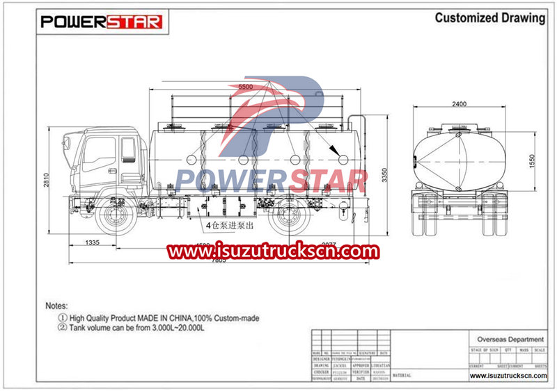 Isuzu fuel truck technical drawing