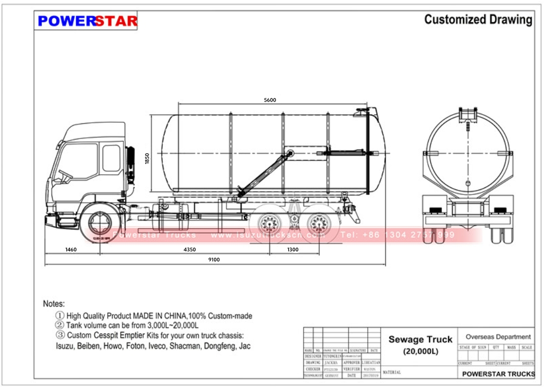 technology drawing of Isuzu ftr sewage disposal truck