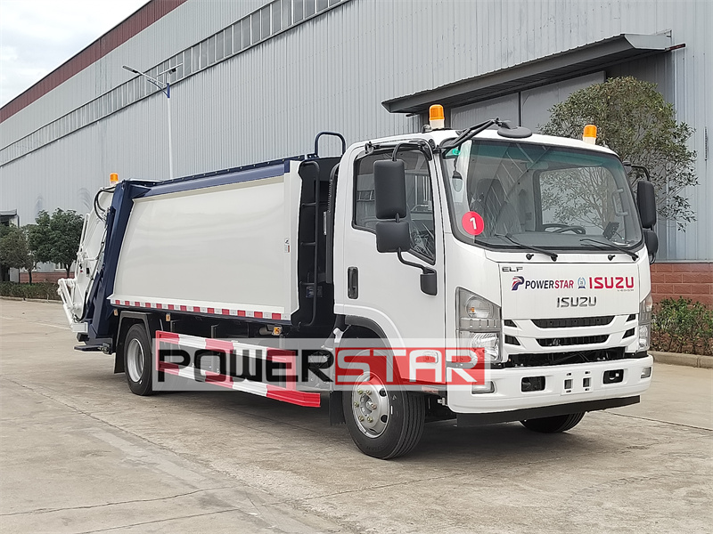 Isuzu ELF commercial rear loader garbage truck