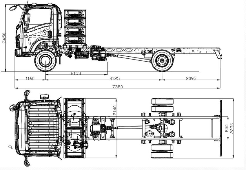 Isuzu Pure electric NPR EV700 truck chassis cab technical drawing