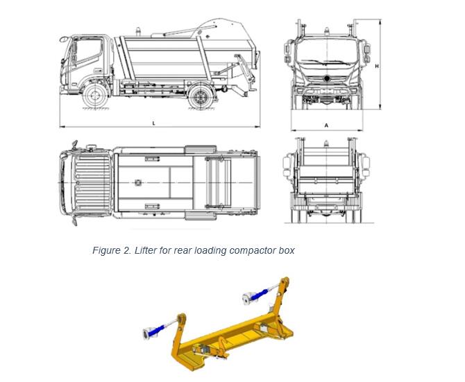 Technical drawing for Isuzu electric rear compactor trucks