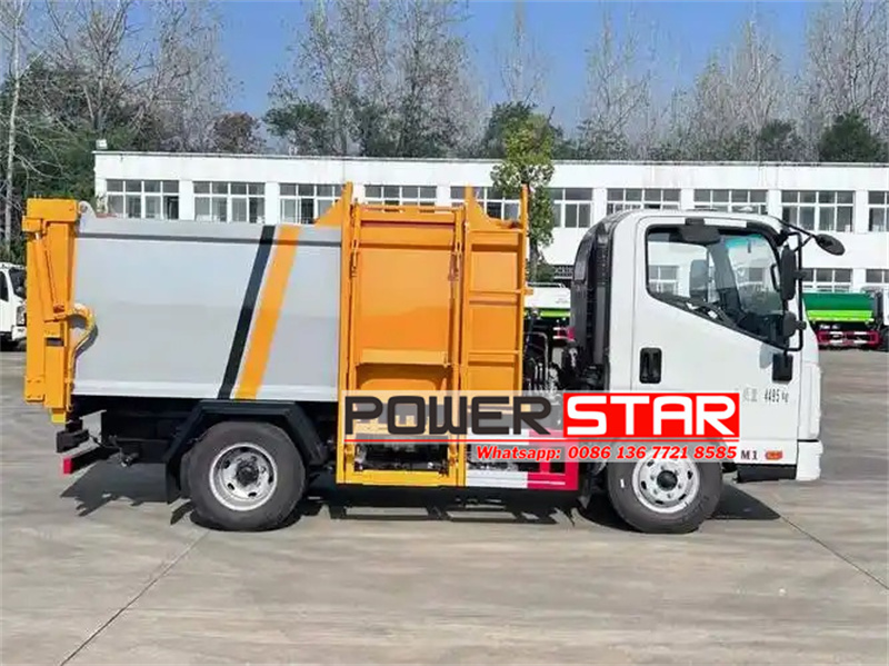 Side-loading compressed garbage trucks