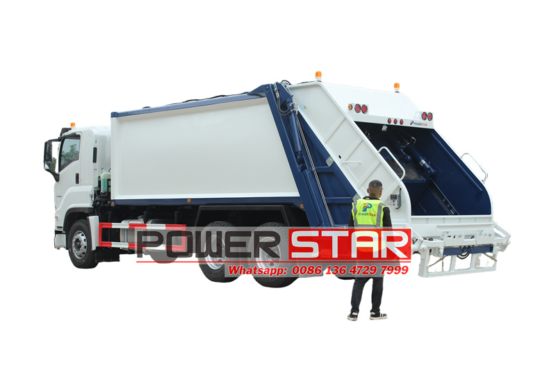 Isuzu refuse compactor truck rear view