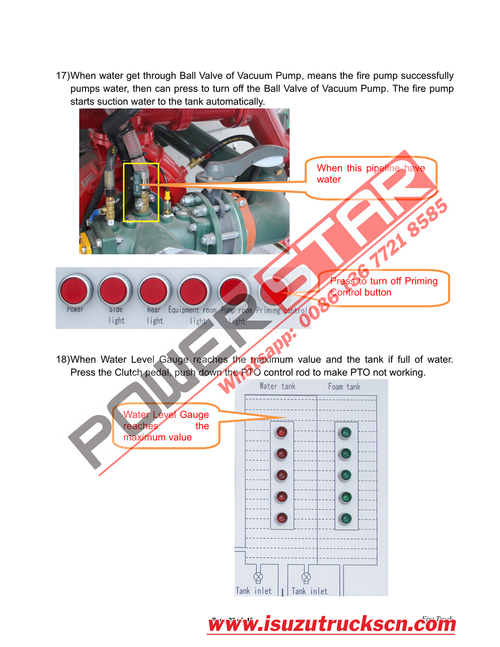 POWERSTAR ISUZU 100P Water & Foam Fire Truck Manual