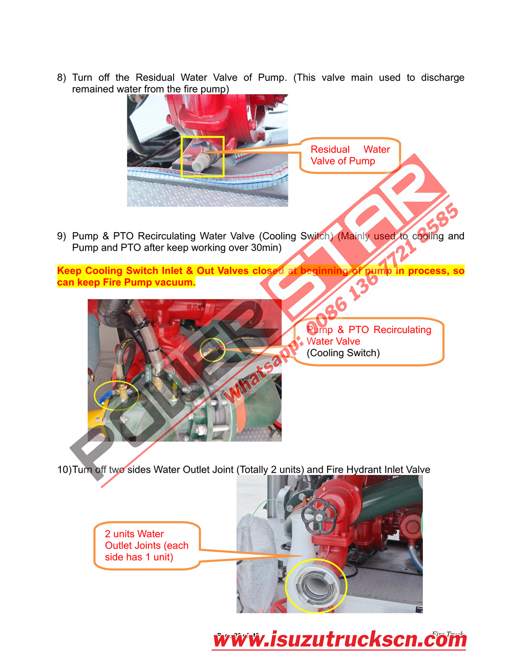 POWERSTAR ISUZU 100P Water & Foam Fire Truck Manual