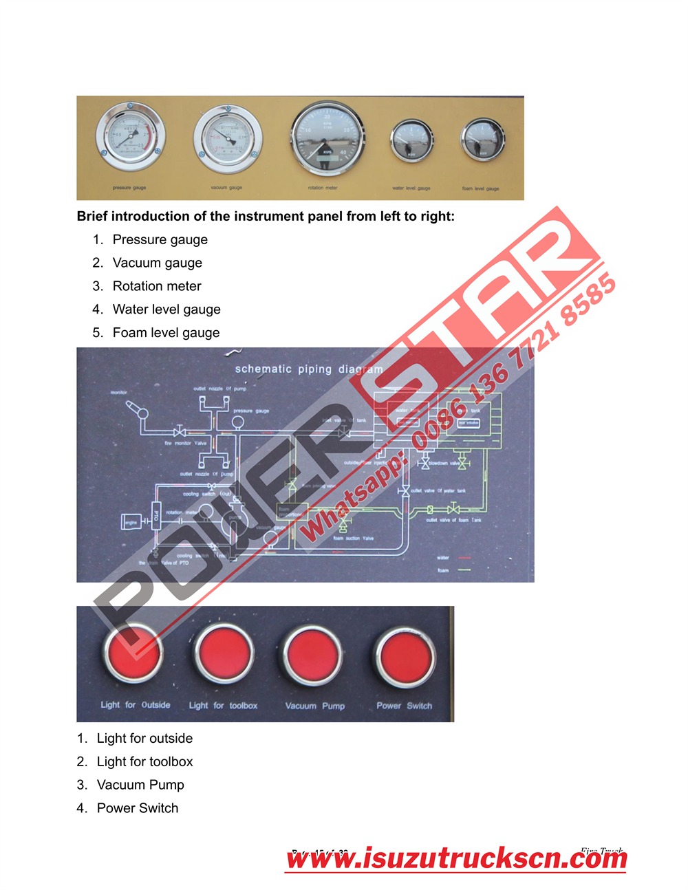 ISUZU 700P foam water Fire Truck Manual