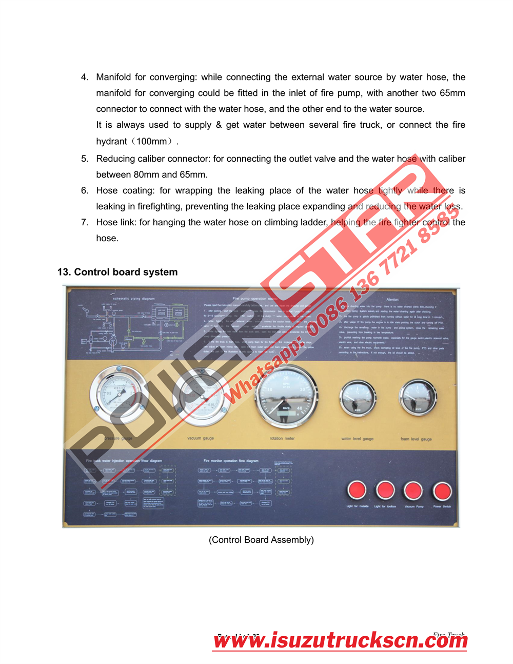 ISUZU 700P foam water Fire Truck Manual