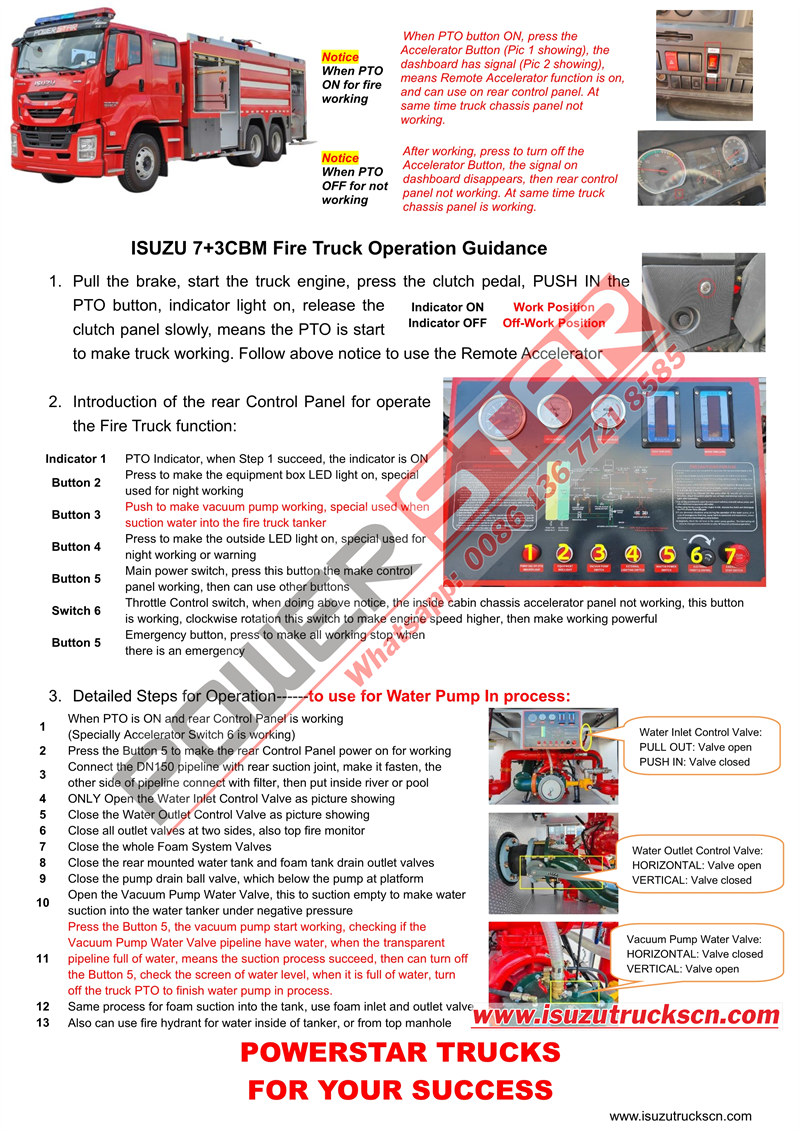 Isuzu GIGA water foam fire truck operation manual