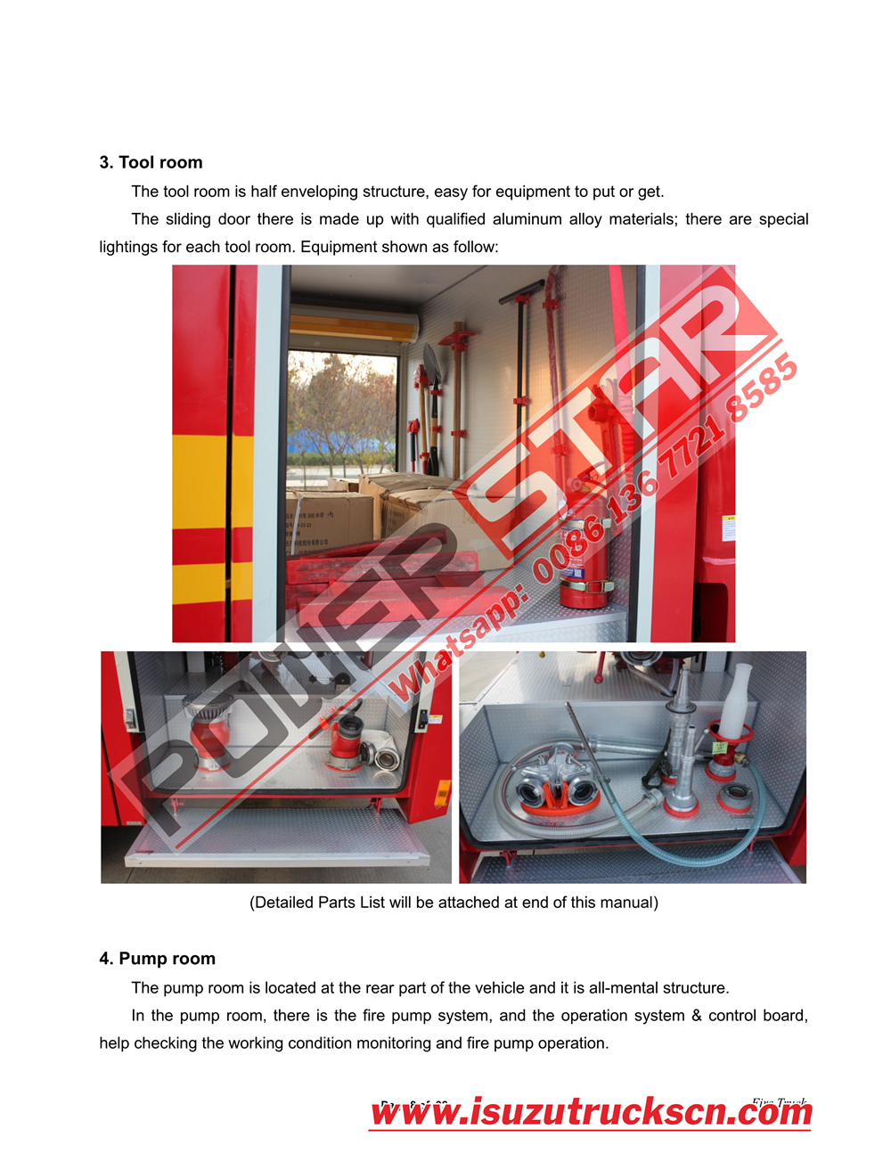 ISUZU 700P foam water Fire Truck Manual