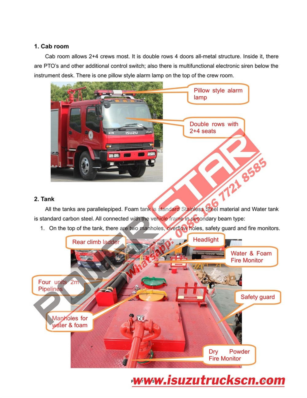 POWERSTAR  TRUCKS ISUZU FVR Water & Foam & Powder Fire Truck Manual