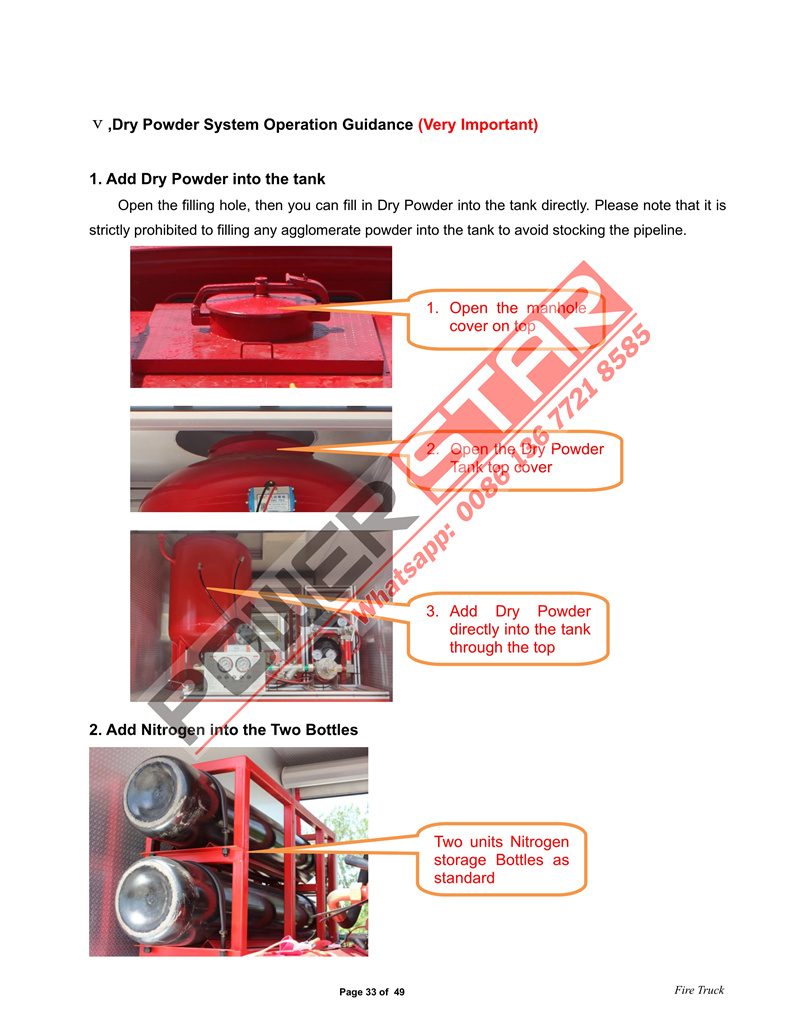 Add dry powder into fire truck tank