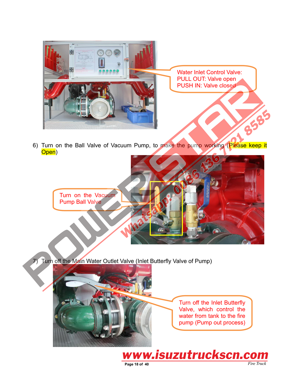 POWERSTAR ISUZU GIGA Water Fire Truck Manual