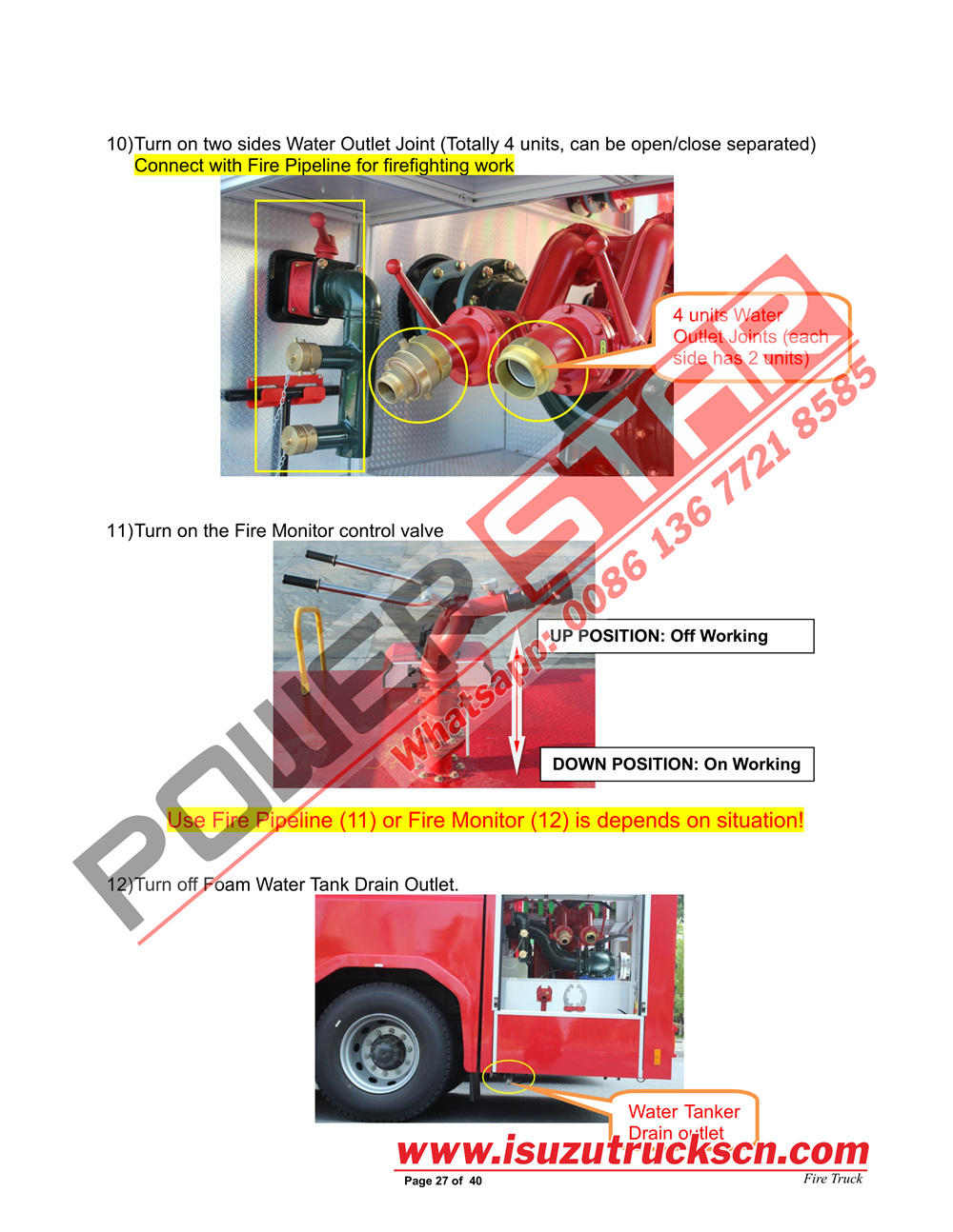 POWERSTAR ISUZU GIGA Water Fire Truck Manual
