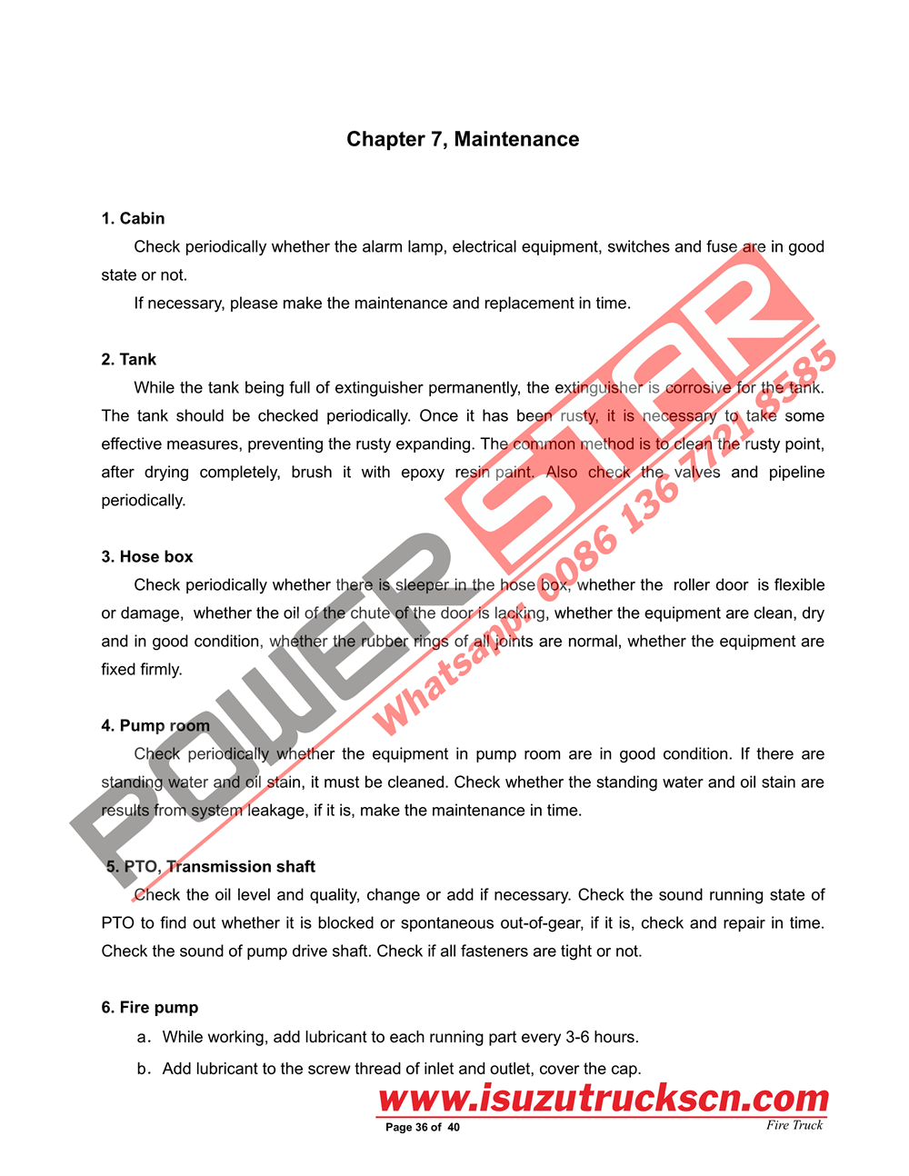 POWERSTAR ISUZU GIGA Water Fire Truck Manual