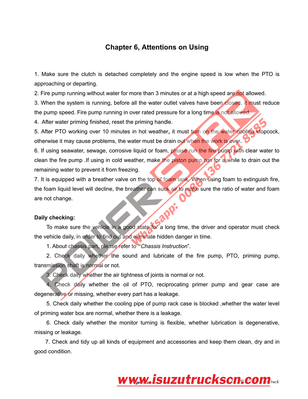 ISUZU GIGA 4000L Water & 200L Foam Fire Truck Manual