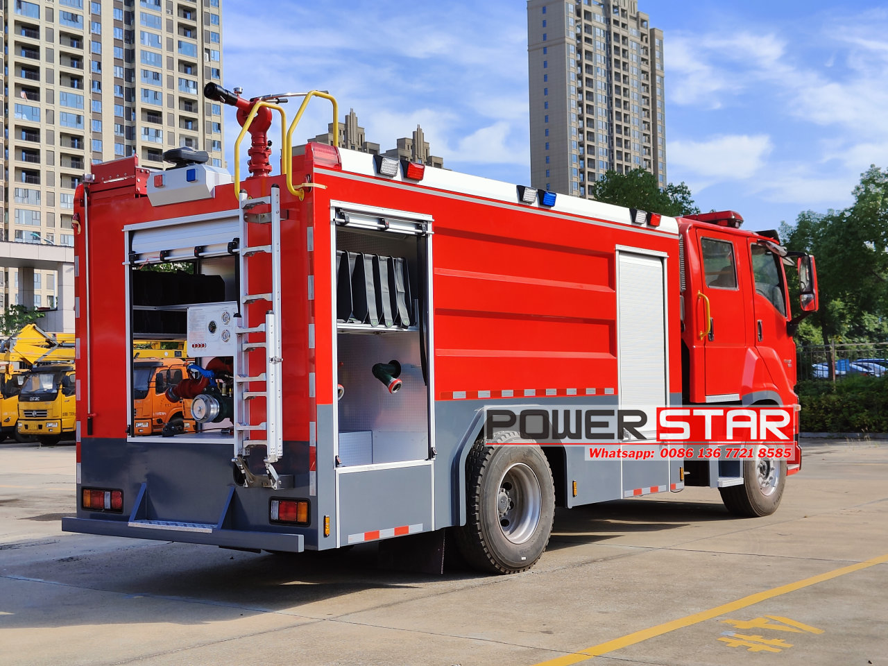 Brand new Isuzu GIGA foam fire truck delivery test