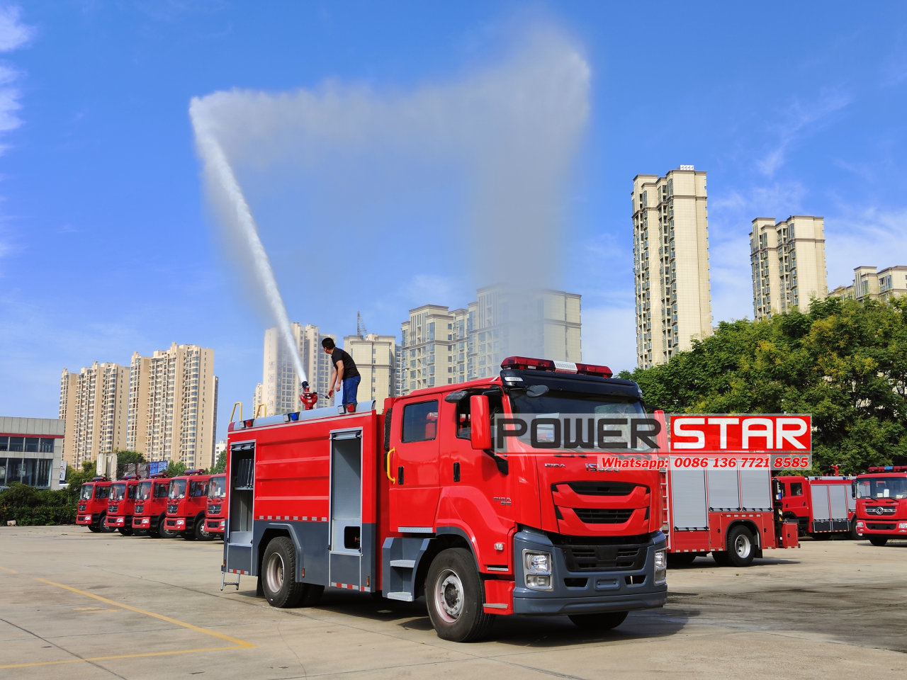 Brand new Isuzu GIGA foam fire truck delivery test