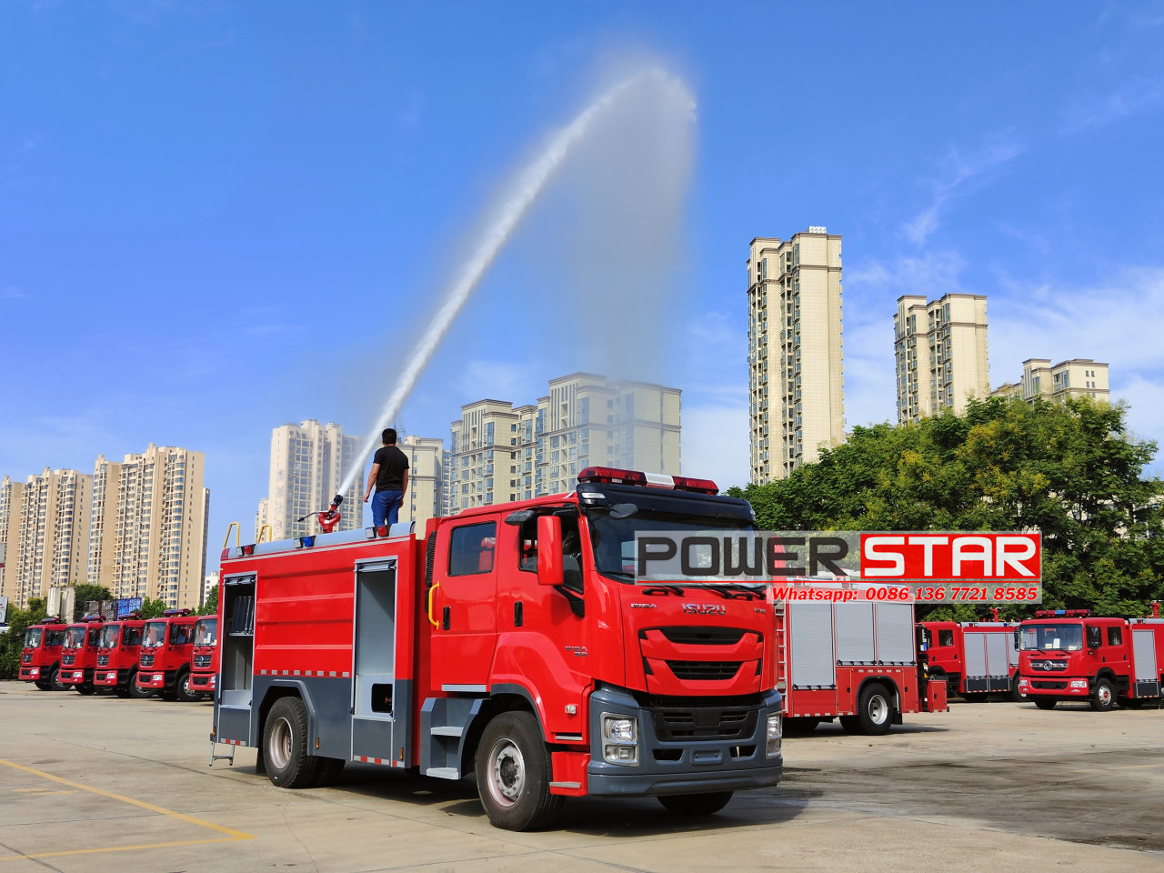 Brand new Isuzu GIGA foam fire truck delivery test