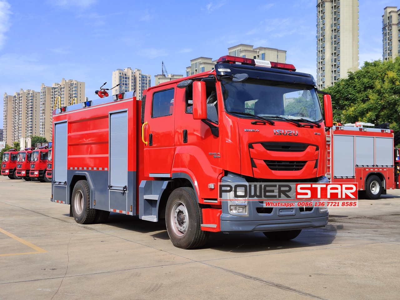 Brand new Isuzu GIGA foam fire truck delivery test